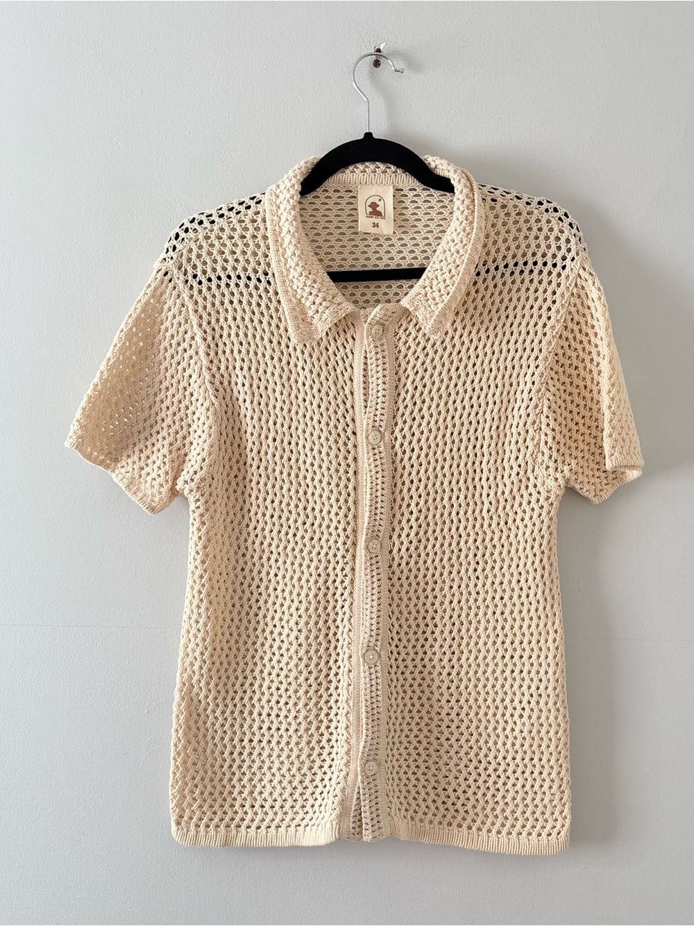 Dandy Del Mar Malaga Crochet Knit Shirt In Vintage Ivory Beach Swim Cream — image 2 of 4